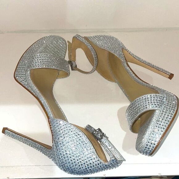Michael Kors Jordyn Embellished Glitter Chain Mesh Platform Sandals Size 7 - Picture 5 of 5
